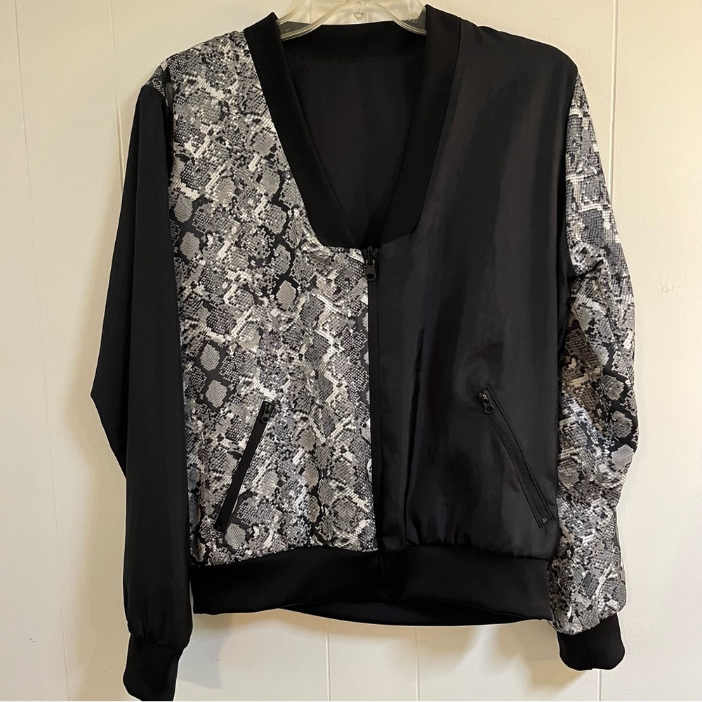 Black and white snakeskin animal print bomber jacket Victoria’s Secret Sport